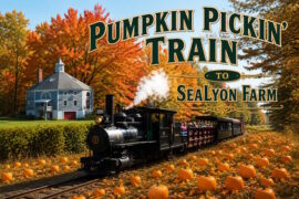 Pumpkin Pickin’ Train to SeaLyon Farm Ride the Pumpkin Pickin' Train to SeaLyon Farm at the WW&F Railway Museum in Alna, Maine.