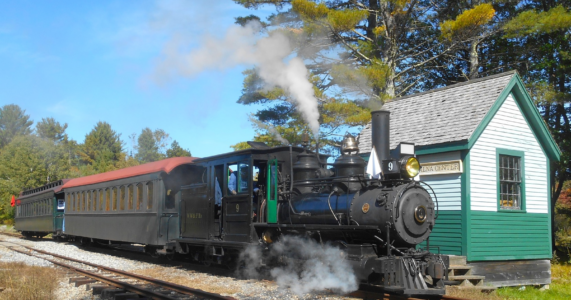 Locomotive number 9 rides the rails of the WW&F Railway in Alna, Maine.