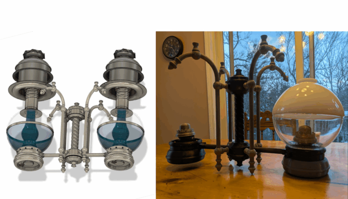 Coach 9, being built at the WW&F Railway Museum in Alna, Maine, will have faithfully reproduced chandeliers that appear nearly identical to those that equipped the original car.