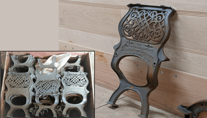 Coach 9, being built at the WW&F Railway Museum in Alna, Maine, will have 24 walk-over seats; the ornate castings for the side frames are shown here.