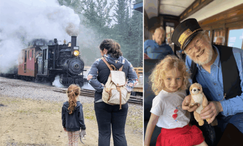 Kids with Dolls at the WW&F Railway Bring a friend aboard the WW&F Railway in Alna, Maine.