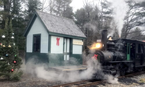Christmas at Alna Center The Victorian Christmas train arrives at Alna Center hosted by the WW&F Railway of Alna, Maine.