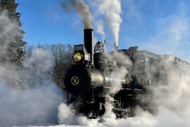 Enjoy a Steam Train Snow Day at the WW&F Railway Museum in Alna, Maine.