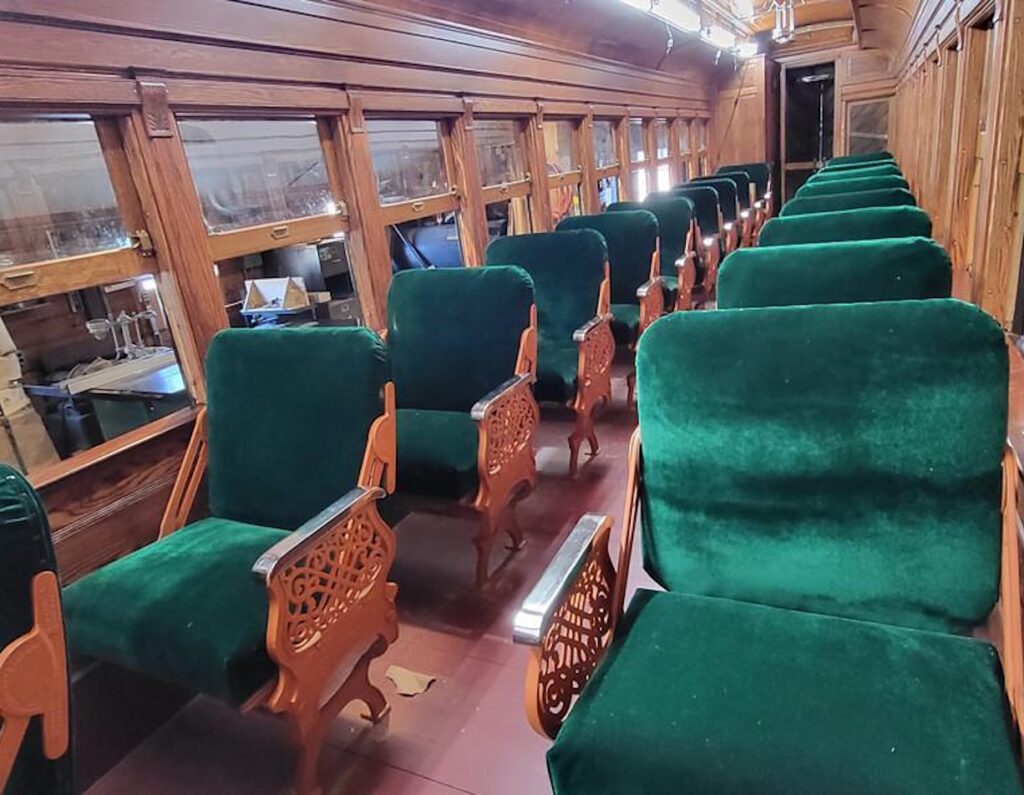 The interior of Coach 9, shown here in January 2026, is being built by the craftsmen volunteers at the WW&F Railway Museum in Alna, Maine.