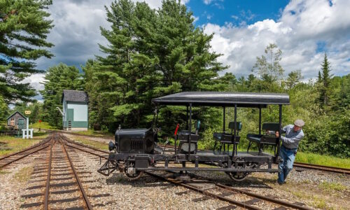 Take a spin on the unique Model T Railcar - at the WW&F Railway Museum in Alna, Maine.