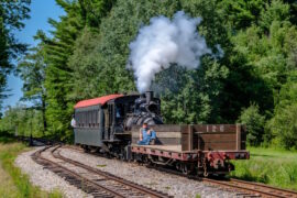 A Monson railroad mixed freight train recreated at the WW&F Railway Museum in Alna Maine. Kevin Madore Photo used with permission.