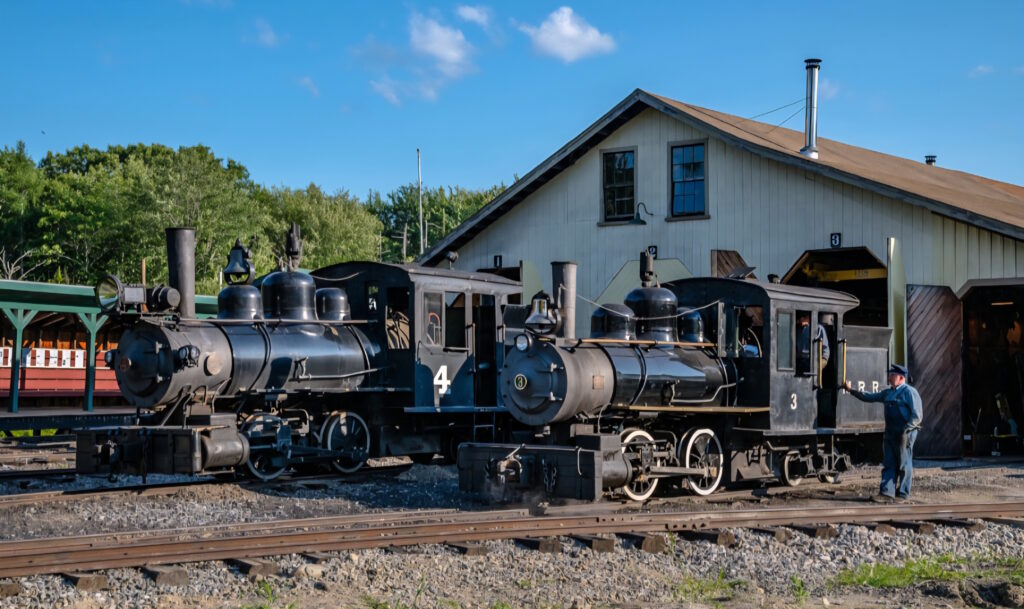 Monson Railroad locomotives 3 and 4 at the WW&F Railway Museum in Alna, Maine. Kevin Madore Photo.