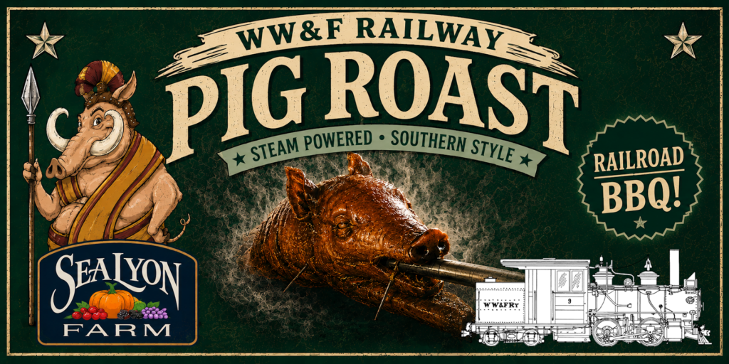 Ride the Pig Roast Express to SeaLyon Farm aboard the WW&F Railway in Alna, Maine.