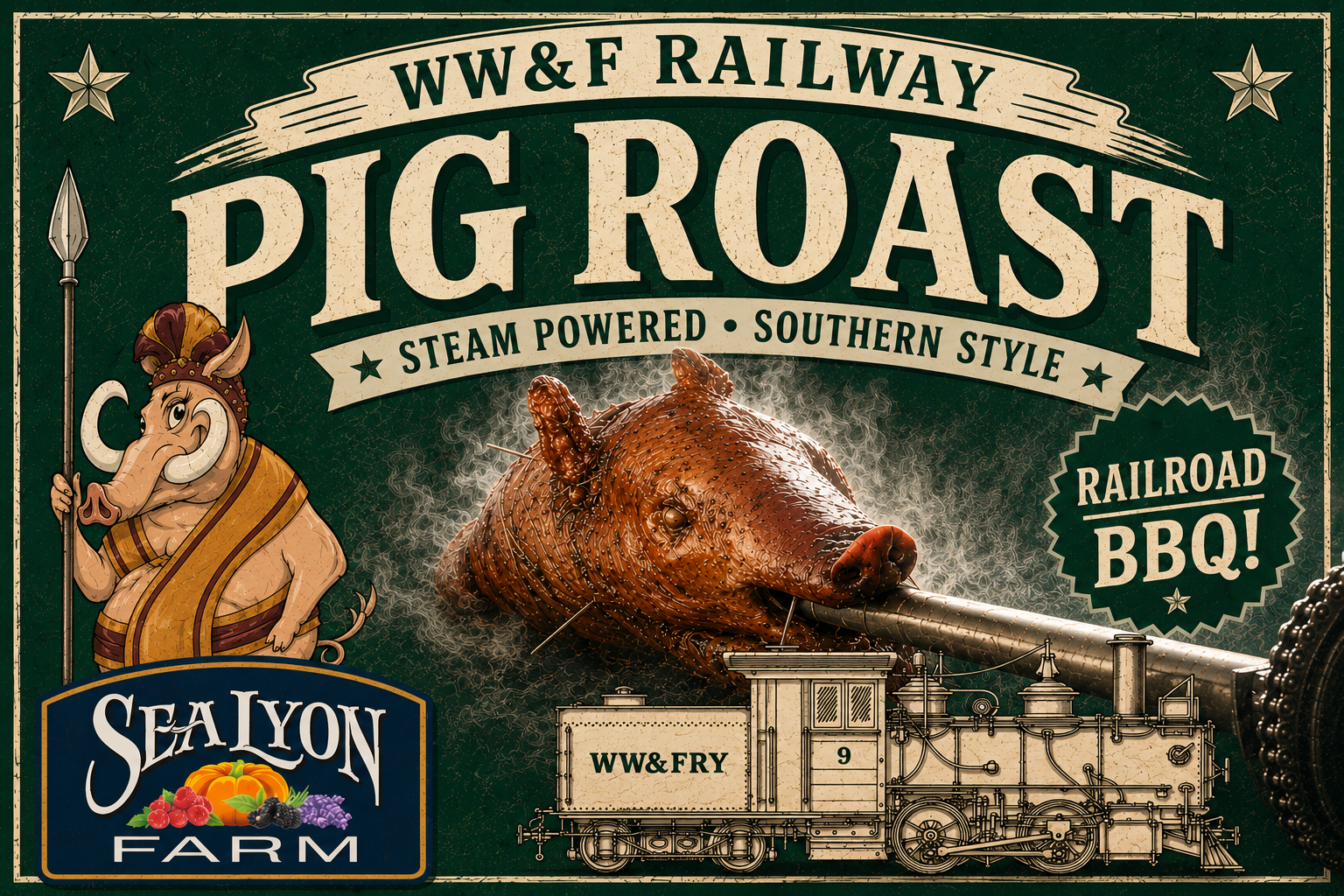 Ride the Pig Roast Express to SeaLyon Farm aboard the WW&F Railway in Alna, Maine.