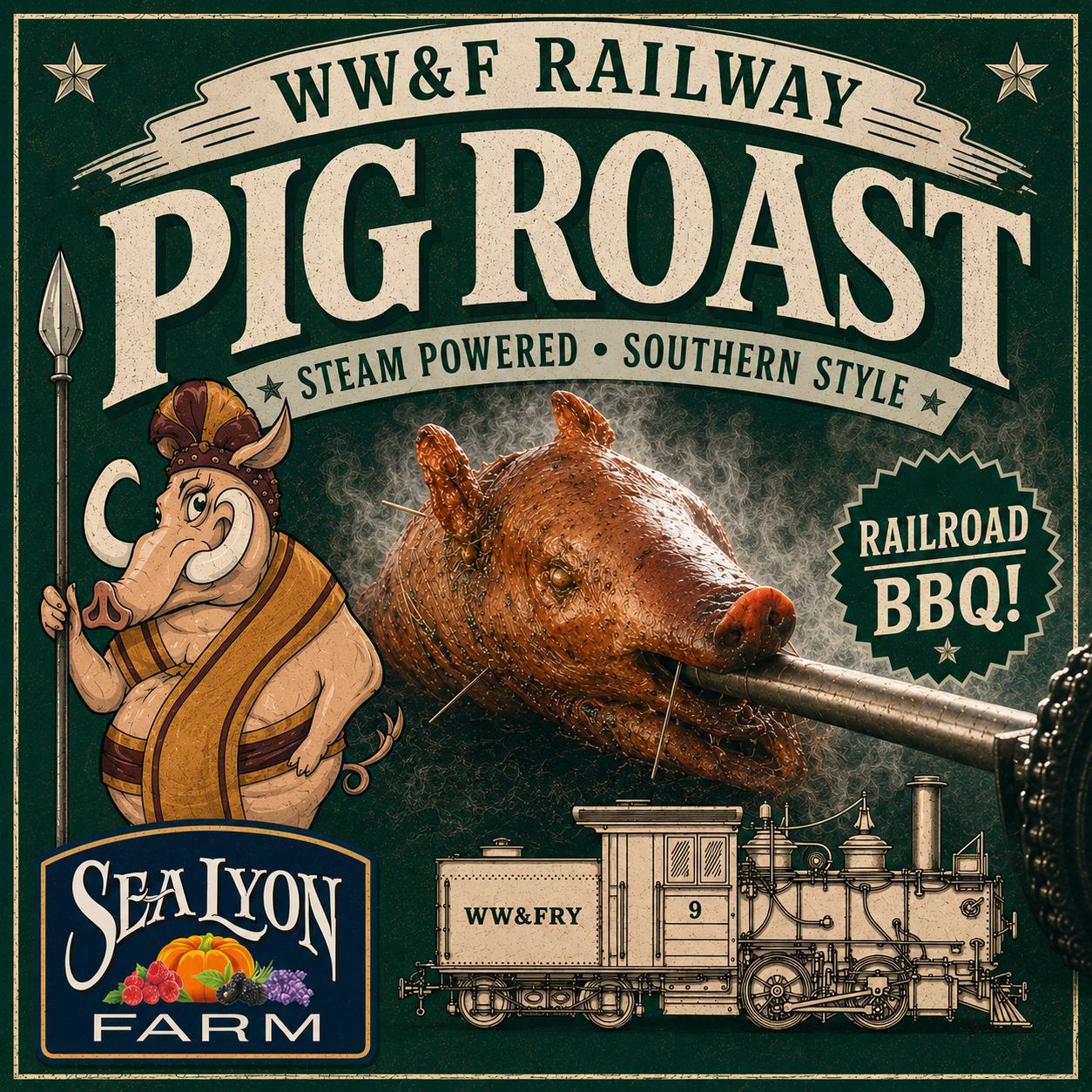 Ride the Pig Roast Express to SeaLyon Farm aboard the WW&F Railway in Alna, Maine.