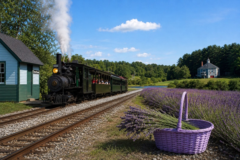 Celebrate America 250 in red, white, and LAVENDER at WW&F on July 4, 11, 18, and 25 in Alna, Maine.