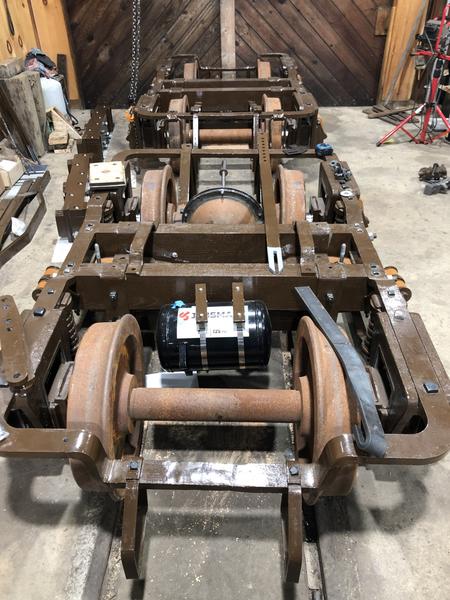 The trucks (wheels) for Coach 9 being built by the volunteers of the WW&F Railway Museum in Alna, Maine.