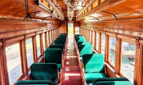 Experience Victorian Elegance in Coach 9 The interior of Wiscasset & Quebec Coach 9, built new by volunteers at the WW&F Railway Museum in Alna, Maine.