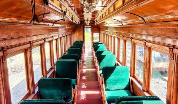 Experience Victorian Elegance in Coach 9 The interior of Wiscasset & Quebec Coach 9, built new by volunteers at the WW&F Railway Museum in Alna, Maine.