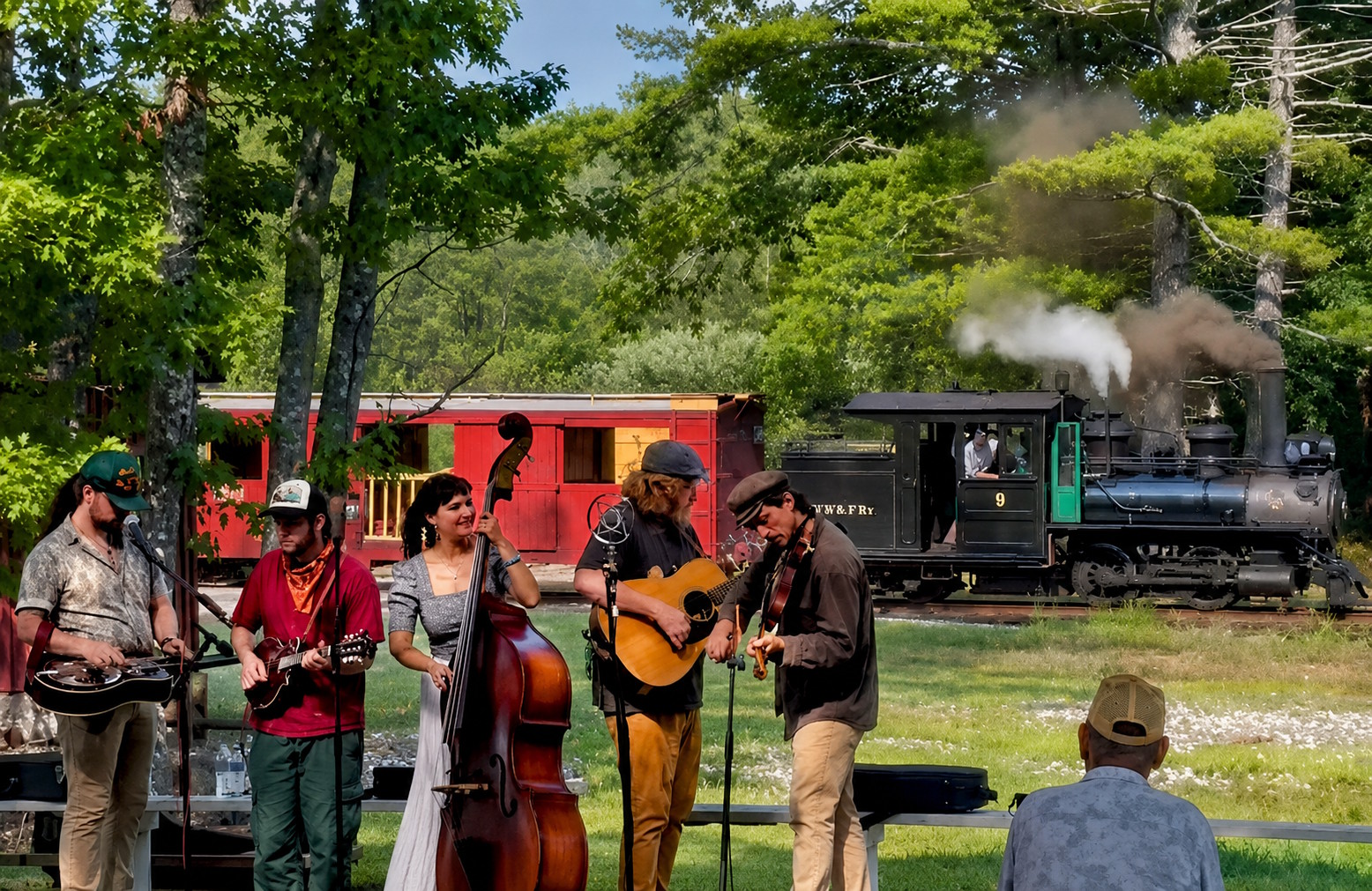 Ride the historic narrow gauge steam train to an outdoor concert at the WW&F Railway Museum in Alna, Maine.